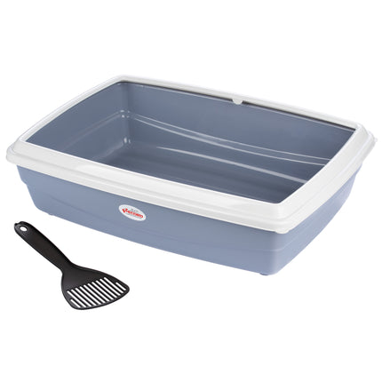 Record Jumbo Cat Litter Box - high litter box for cats, with frame, with scoop - Blue Gray