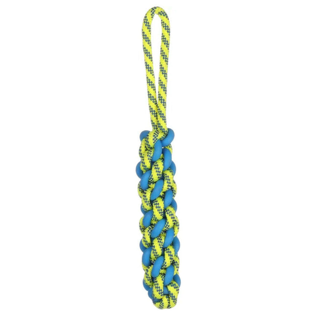 Flamingo Knotted Stick - braided tug toy for dogs, blue - yellow.