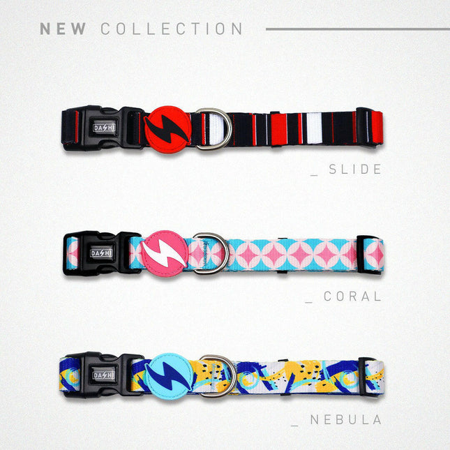 Dashi Slide Collar - dog collar, striped pattern.