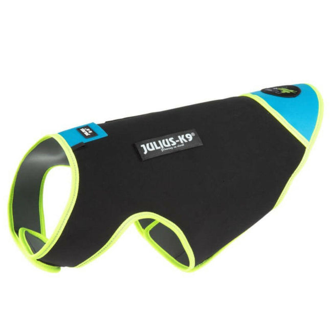 Julius IDC Neoprene Dog Clothes Aquamarine - neoprene jacket for dogs, black with blue.
