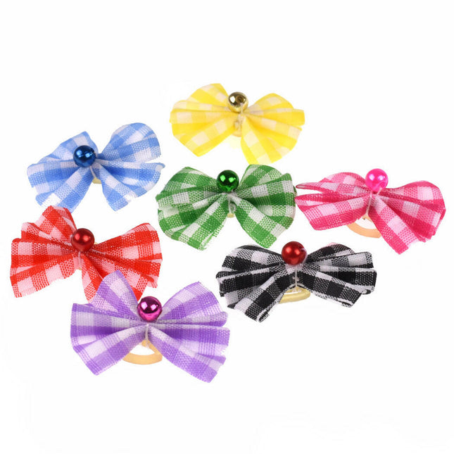 Blovi Bows Checkered 25pcs - checkered bows for dogs, with beads, on elastic.