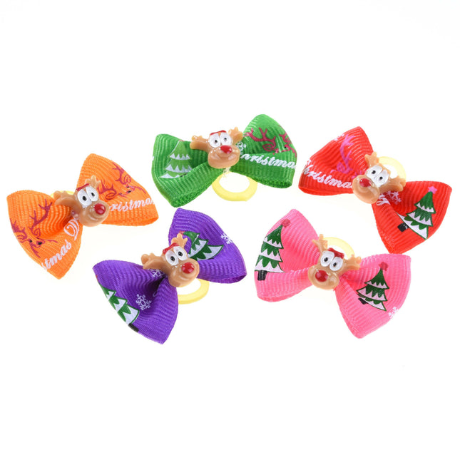 Blovi Christmas Bows Reindeer 25pcs - festive reindeer bows for dogs, with elastic band.