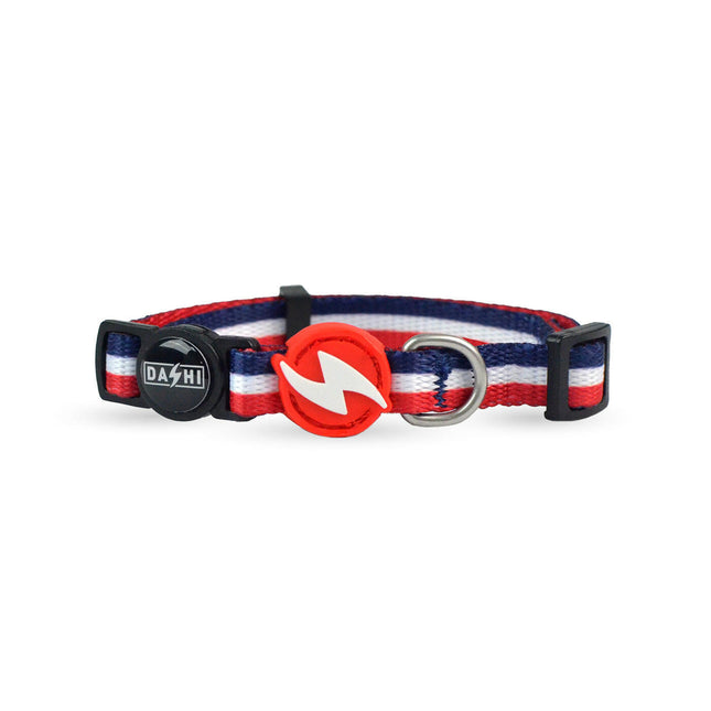Dashi Stripes Red & Blue Cat Collar - red and blue striped collar for cats.