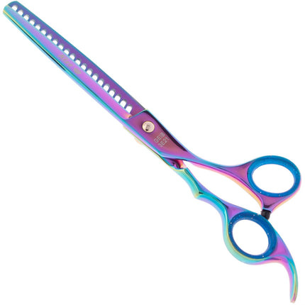 Geib Gold Rainbow Kiss Chunker - high-quality single-sided thinning shears with a rainbow finish, 21 teeth