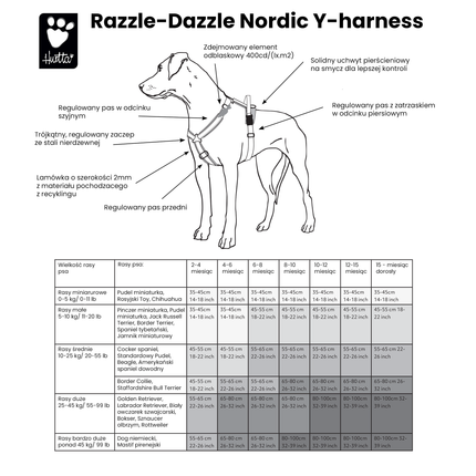 Hurtta Razzle - Dazzle Y - Hedge Harness - adjustable guard harness for dogs - 80 - 100cm.