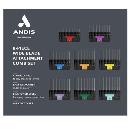 Andis Wide Blade Comb Set - stainless steel attachment comb set for wide Snap-On blades.