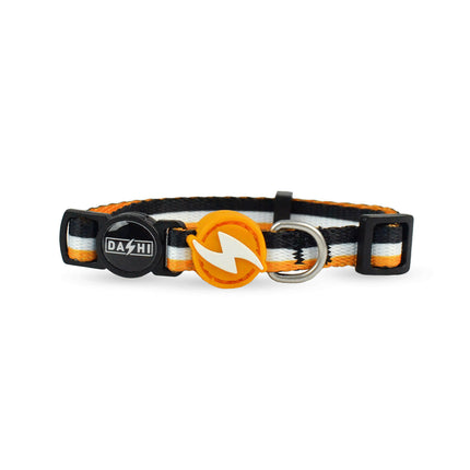 Dashi Stripes Orange & Black Cat Collar - orange and black striped collar for cats.