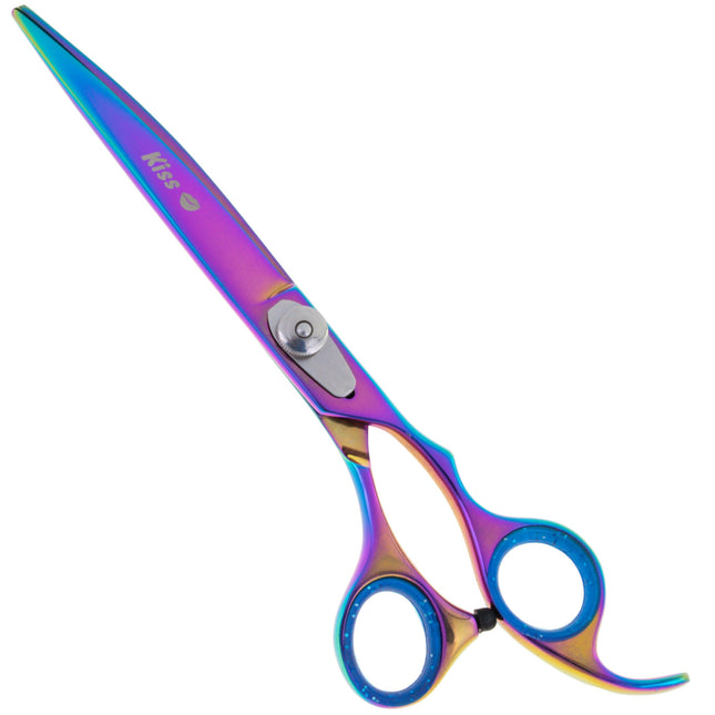 Geib Rainbow Kiss Curved Scissors - high-quality curved scissors with micro-serration and a rainbow finish.