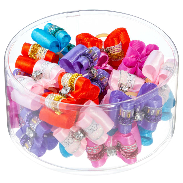 Blovi Bows Chic 25 pcs - elegant, richly decorated bows for dogs, with a rhinestone, on an elastic band.