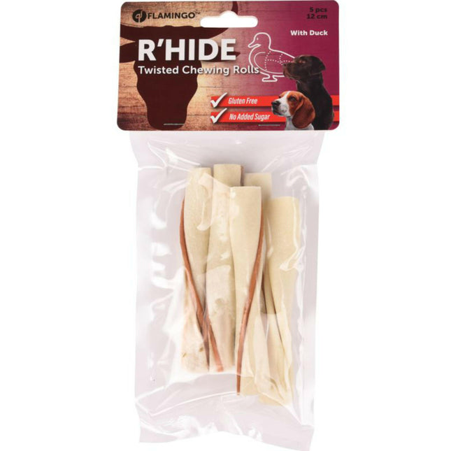 Flamingo R'hide Twisted Snack - dog treat, twisted stick with duck.