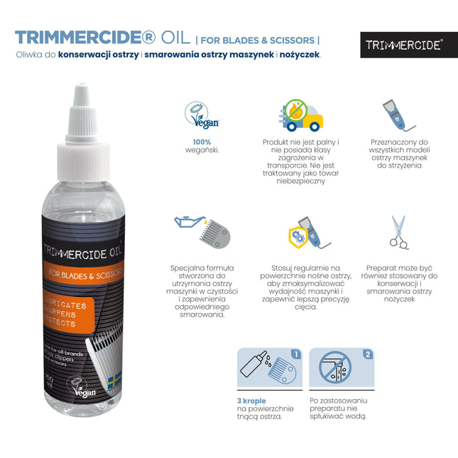 Trimmercide Oil - oil for the maintenance and lubrication of clipper blades and scissors.