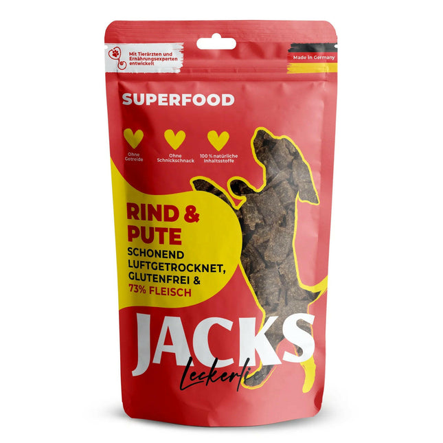 Jacks Treats Superfood Beef & Turkey - dog snacks, 73% beef and turkey meat.