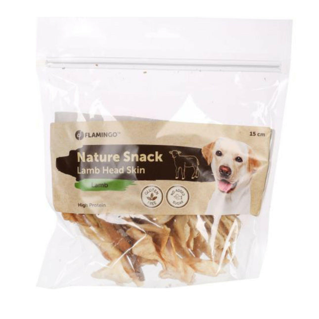 Flamingo Nature Snack Lamb Head Skin - treats for dogs, lamb head skin.