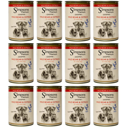 Simpsons Premium Wild Boar & Ostrich Casserole - wet food for dogs, with wild boar meat, ostrich, and organic vegetables, grain-free