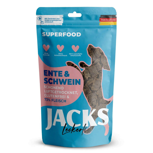 Jacks Treats Superfood Duck & Pork - dog snacks, 73% meat from duck and pork.