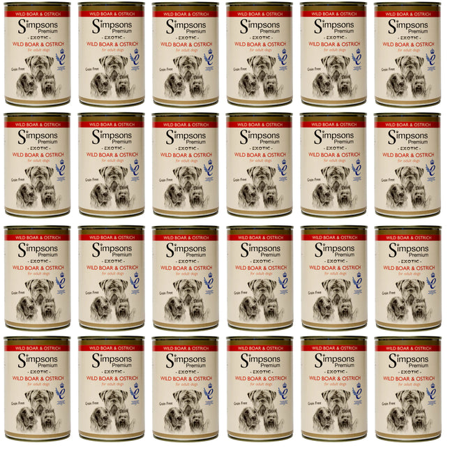Simpsons Premium Wild Boar & Ostrich Casserole - wet food for dogs, with wild boar meat, ostrich, and organic vegetables, grain-free - 24x