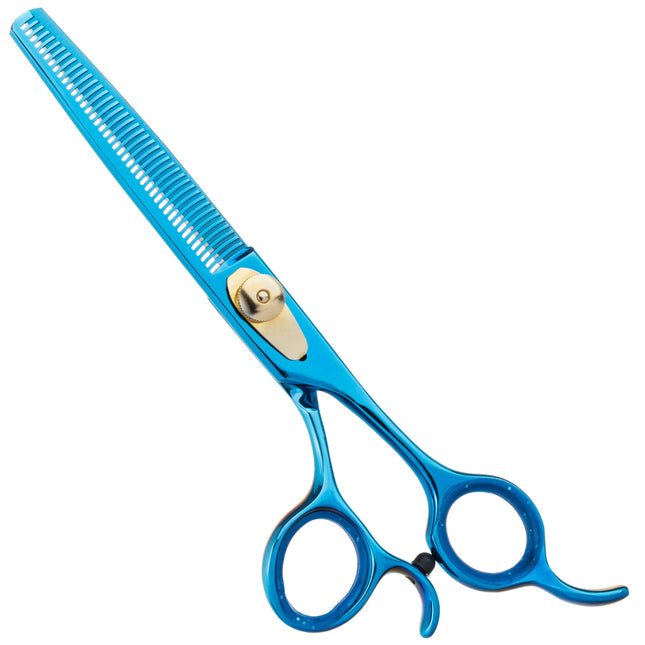 Geib Kiss Gold Blue Blender 6.5 - single-sided thinning shears for groomers, with a blue finish, 42 teeth.