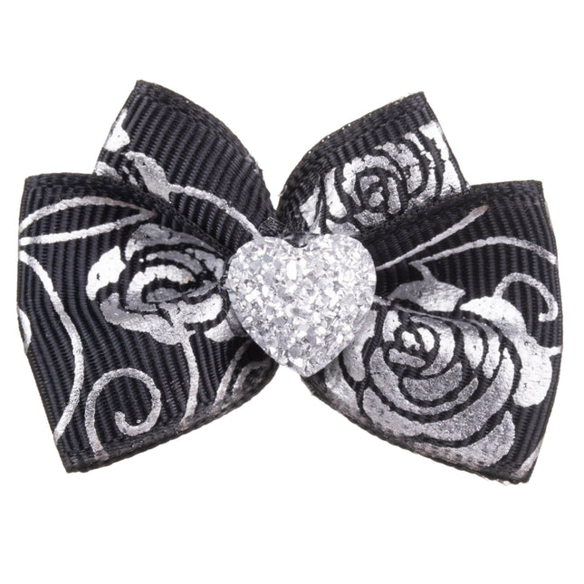 Blovi Bow Glamour Rose Pattern Bow, Satin with Ribbon.