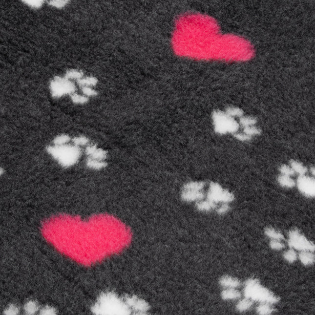 Blovi DryBed VetBed A+ - non-slip pet bed, graphite with paw prints and hearts.