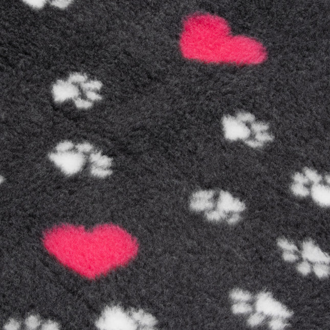 Blovi DryBed VetBed A+ - non-slip pet bed, graphite with paw prints and hearts