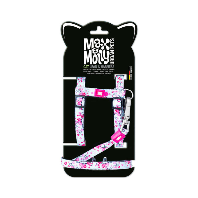 Max&Molly Cat Harness & Leash Cherry Bloom - harness and leash set for cats, cherry blossom pattern.