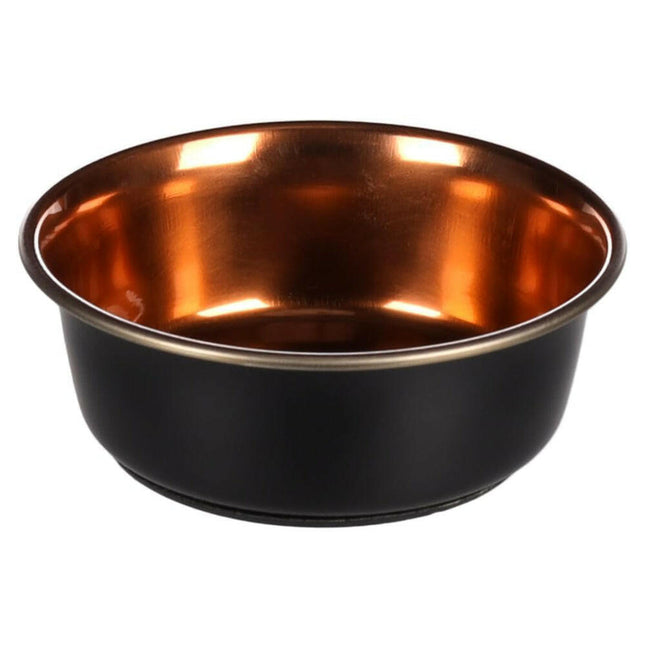 Flamingo Ezra Round Black & Copper - steel bowl for dogs and cats, black and copper.