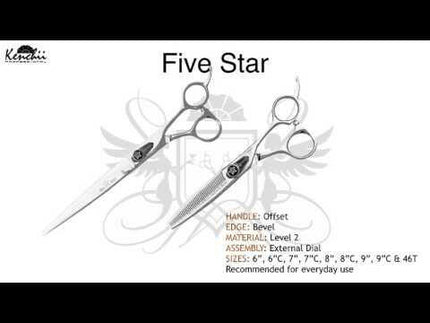 Kenchii Five Star Offset Blenders - one-sided grooming thinning shears, 46 teeth with micro-serration