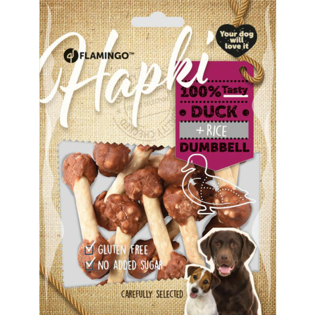 Flamingo Hapki Duck Rice Dumbbell - dog treats, duck, rice, beef skin.