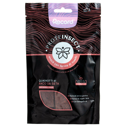 Record Proteinsect Silkworm Cubes with Duck and Carrots - dog treat, insect-based cubes with duck and carrots.