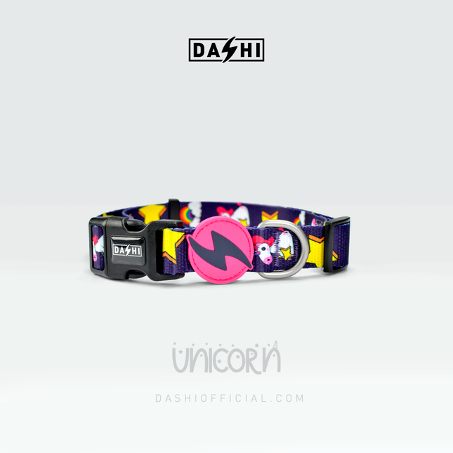Dashi Unicorn Collar - colorful dog collar, unicorn pattern.
