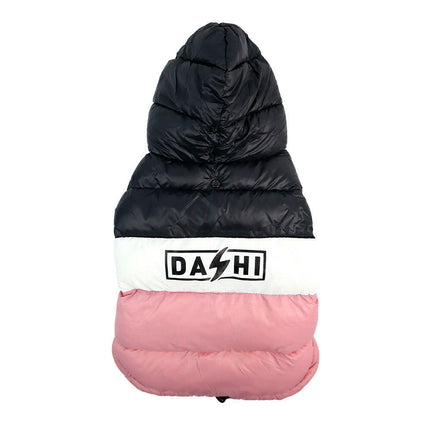 Dashi Stripes Pink & Black Anorak - quilted jacket for dogs, with a hood, pink - black.