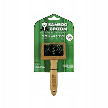 Bamboo Groom Soft Slicker Brush Small - bamboo slicker brush with safe pins, for small dogs and cats.