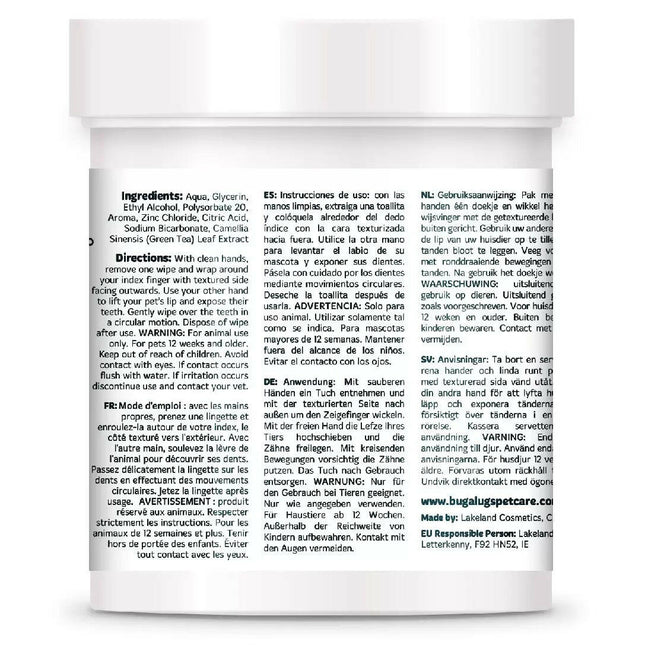 Bugalugs Dental Care Wipes 75 pcs - dental wipes for dogs and cats, no brushing required.