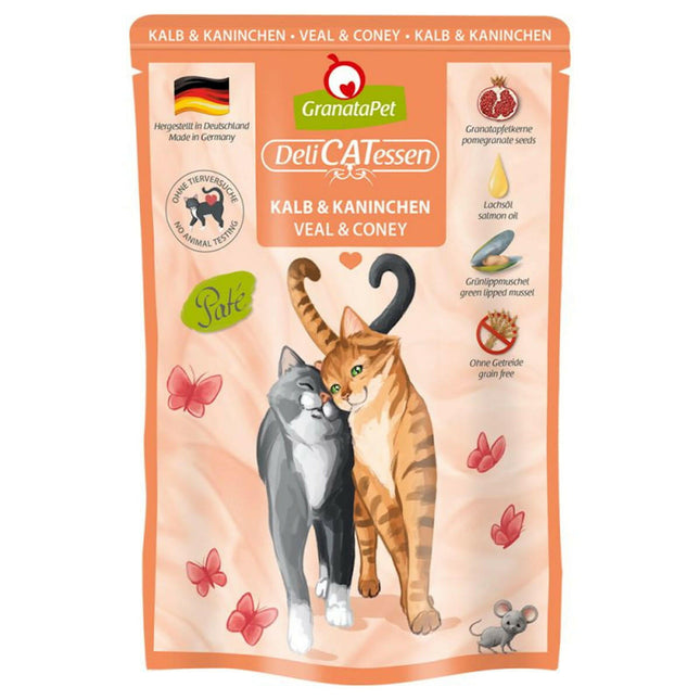 GranataPet DeliCatessen Veal & Coney - grain-free wet food with veal and rabbit, pouches for cats.