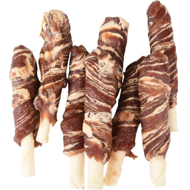 Flamingo R'hide Wrapped Sticks - aromatic treats for dogs with duck and cod.