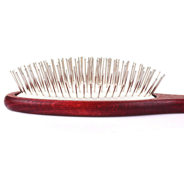 Blovi Wood Pin Brush - large, soft, wooden brush with a metal pin tipped with a ball.