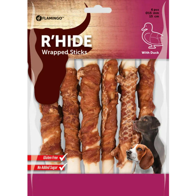Flamingo R'hide Sticks Duck - dog treats, small sticks wrapped in duck.