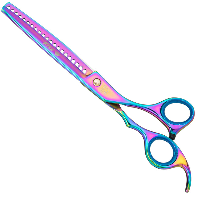 Geib Rainbow Kiss Chunker - high-quality grooming thinning shears with a rainbow finish, 21 teeth.