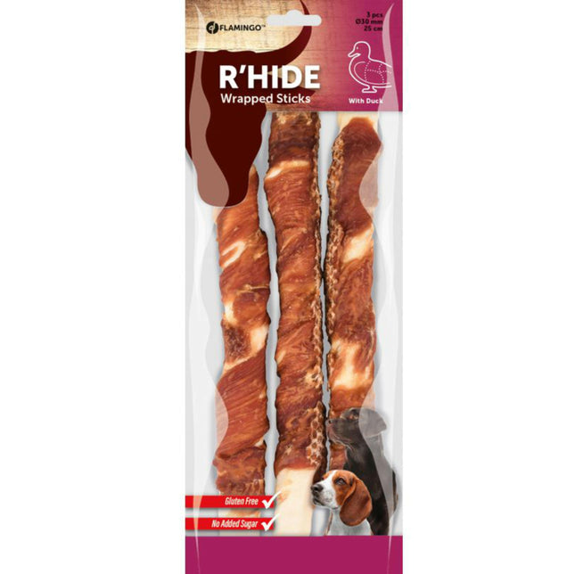 Flamingo R'Hide Wrapped Sticks - dog treats, sticks wrapped in duck.