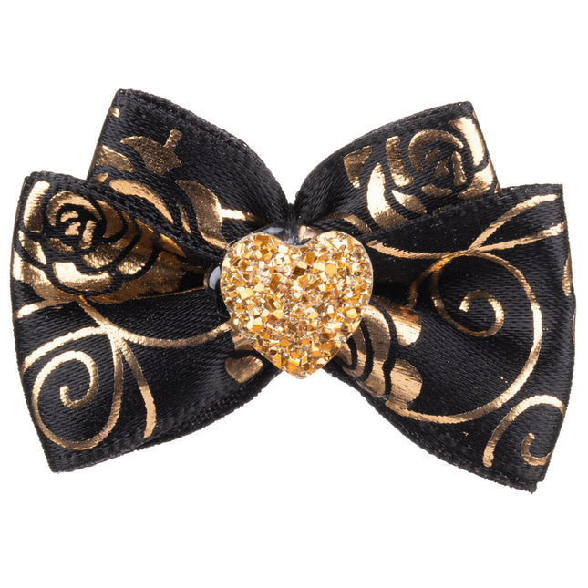 Blovi Bow Glamour Rose Pattern Bow, Satin with Ribbon.