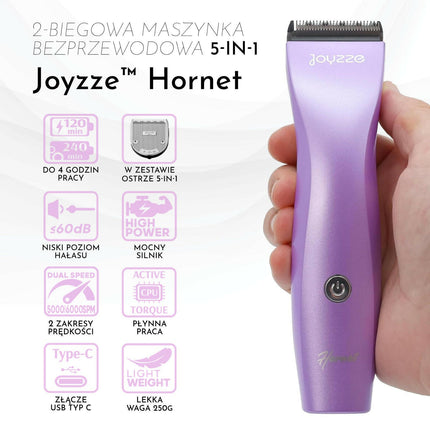 Joyzze Hornet Cordless Clipper - wireless clipper with adjustable blade and 3 attachments, purple