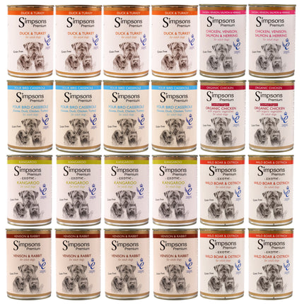 Simpsons Premium 24x Dog Food Set - Grain-Free Wet Dog Food, Mix of 7 Flavors