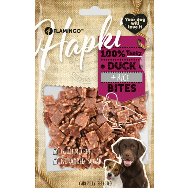 Flamingo Hapki Duck Rice Bites - dog treats, duck and rice.