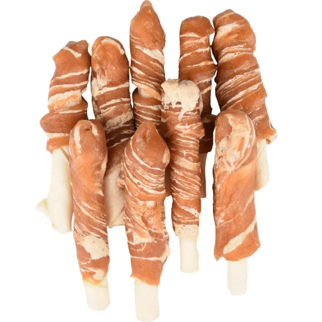 Flamingo Wrapped R'hide Sticks Chicken & Fish - aromatic treats for dogs with chicken and cod.