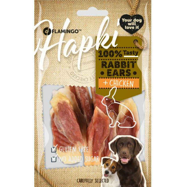 Flamingo Hapki Rabbit Ears Chicken - natural treat for dogs, rabbit ears with chicken.