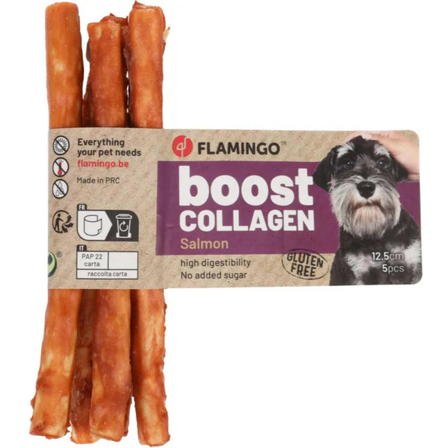 Flamingo Boost Collagen 35g - collagen treats for dogs, salmon sticks 5pcs.