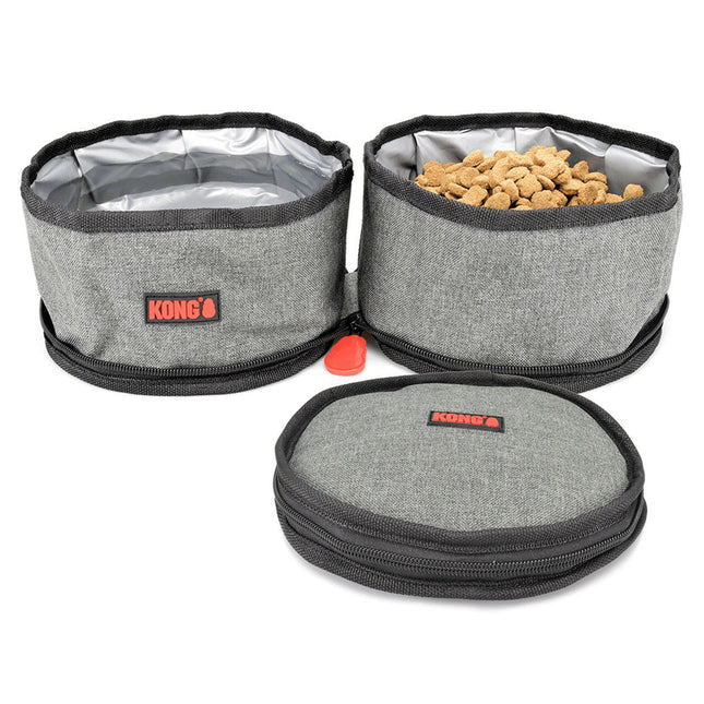 KONG Travel Fold-Up Double Bowl - Double Travel Bowl for Dogs and Cats.