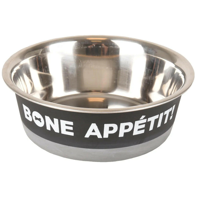 Flamingo Apetit Grey Bowl - stainless steel bowl for dogs and cats with a non-slip base.