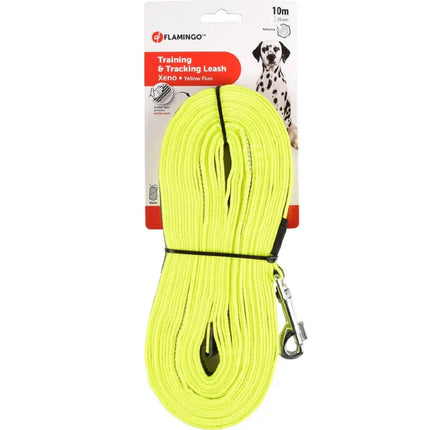 Flamingo Xeno Training Tracking Leash Fluo - training leash for dogs, tracking and training loop, with rubber coating, neon yellow.