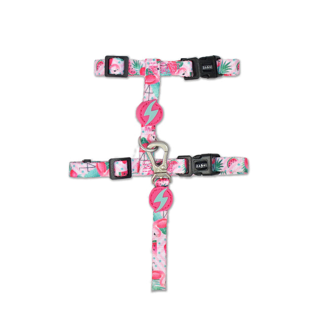 Dashi Flamingo Cat Harness + Leash - harness and leash set for cats, flamingo pattern